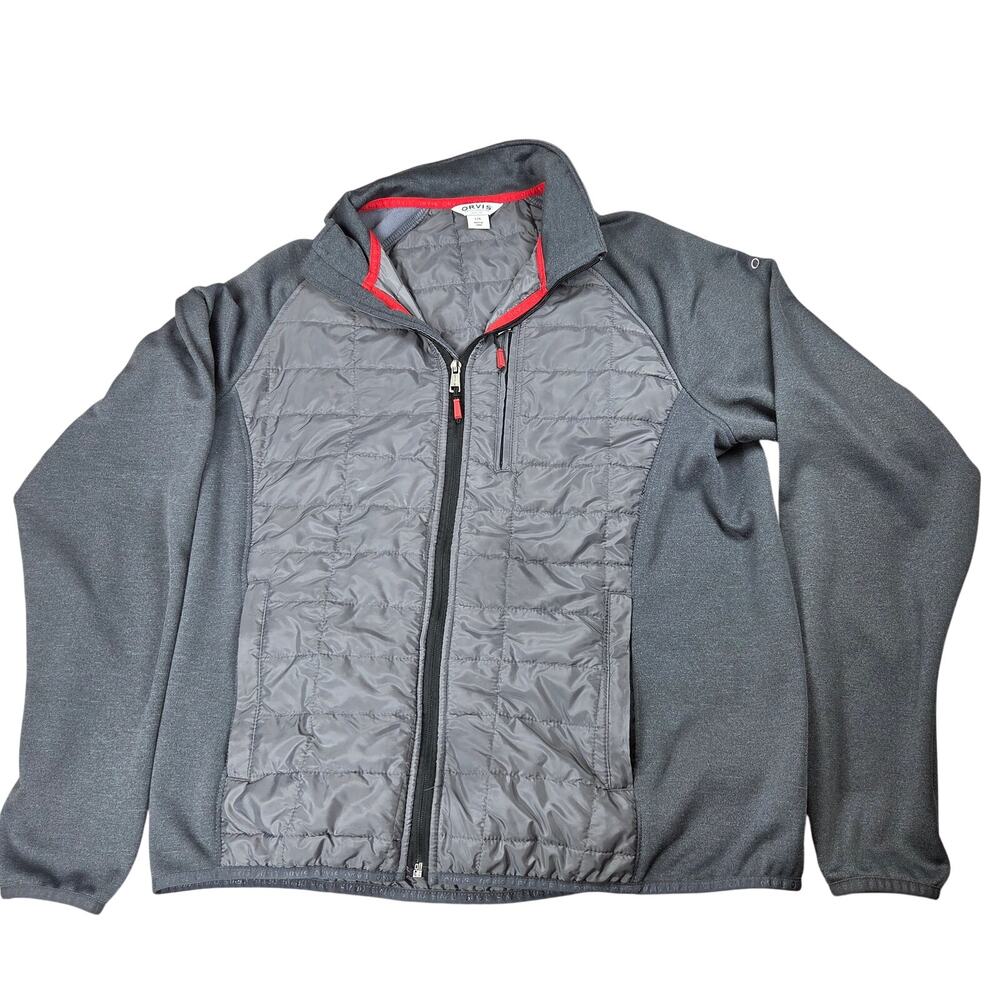 Orvis Hybrid Quilted Full Zip Jacket Mens Large Gray Stretch Fleece Coat